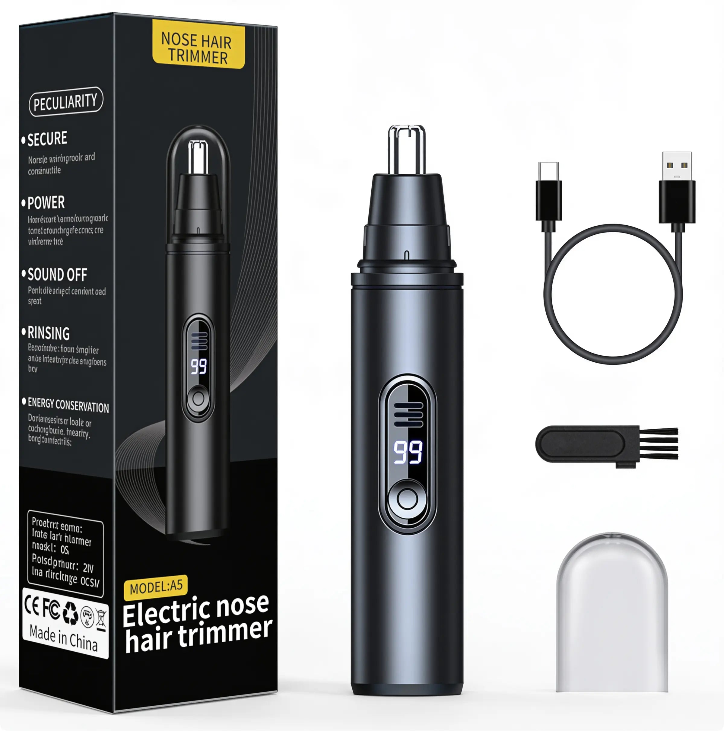 Smart Nose Hair Trimmer with LED Spotlight