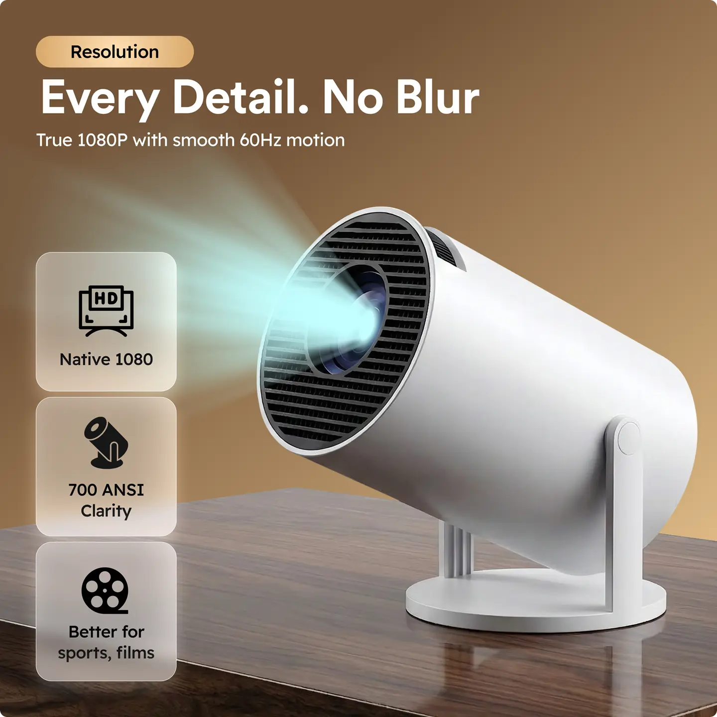 Smart Mini Projector with 1080P, 700 ANSI, WiFi 6