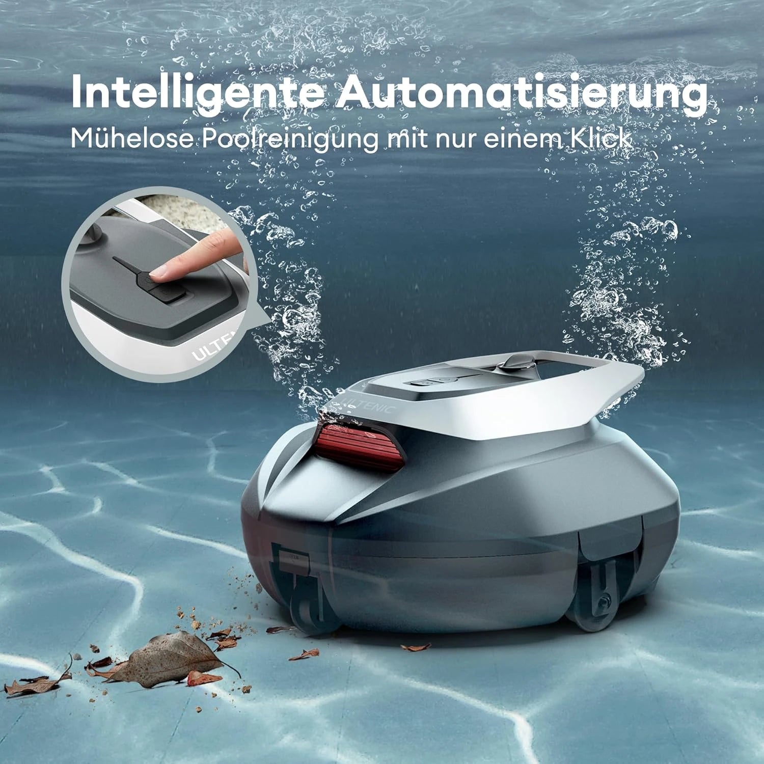 Zwembadrobot met dubbele motoren, 90 minuten gebruiksduur en bereik tot 80 m²