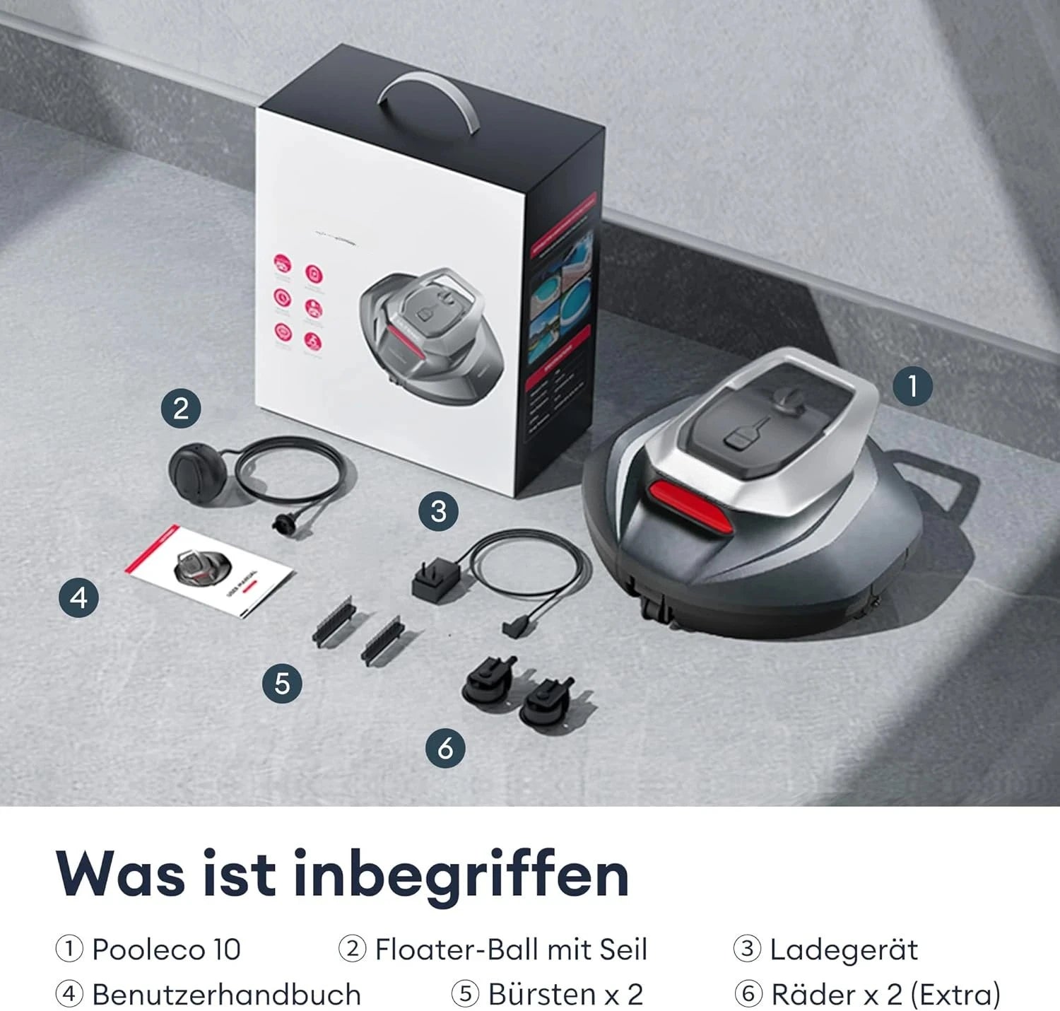 Zwembadrobot met dubbele motoren, 90 minuten gebruiksduur en bereik tot 80 m²