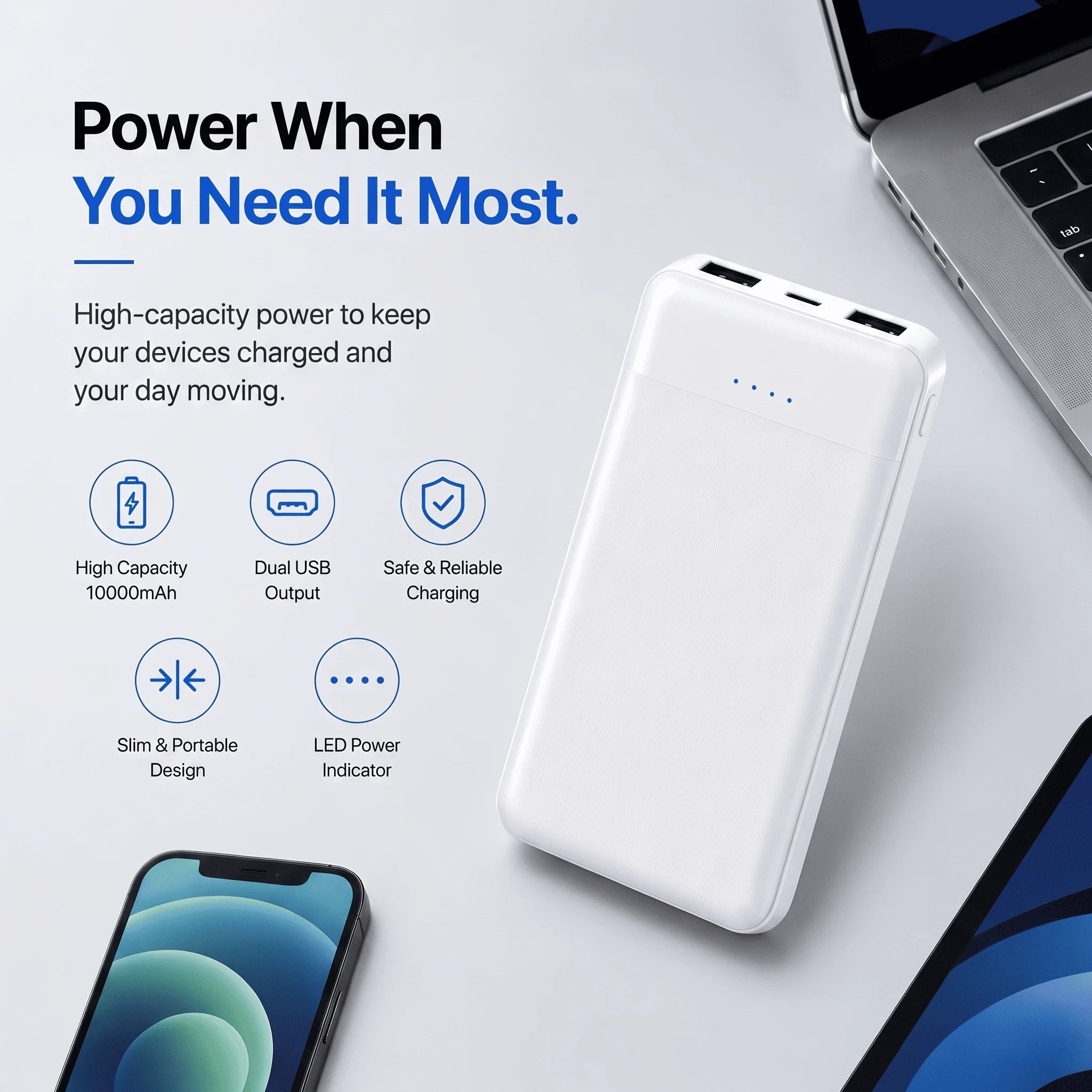 10000mAh Dual Port Portable USB Power Bank