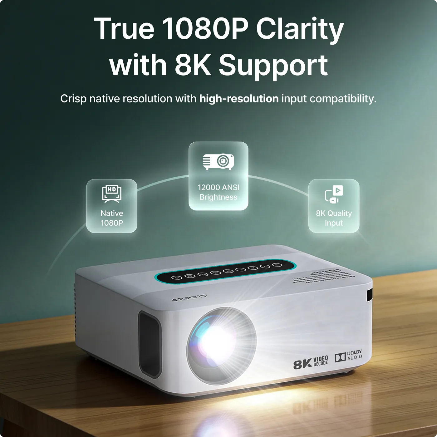  4K & 8K Support Beamer mit 5G WiFi, Bluetooth, 8.000+ Apps & Dolby Sound