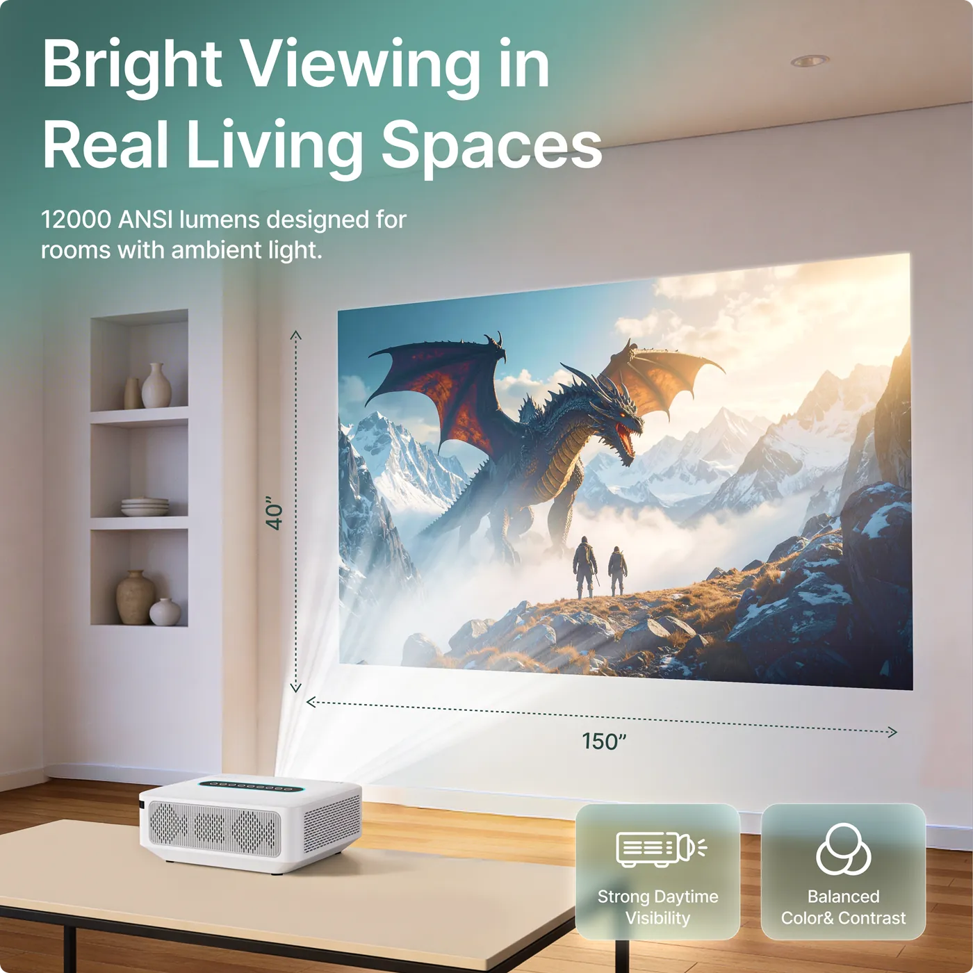  4K & 8K Support Beamer mit 5G WiFi, Bluetooth, 8.000+ Apps & Dolby Sound