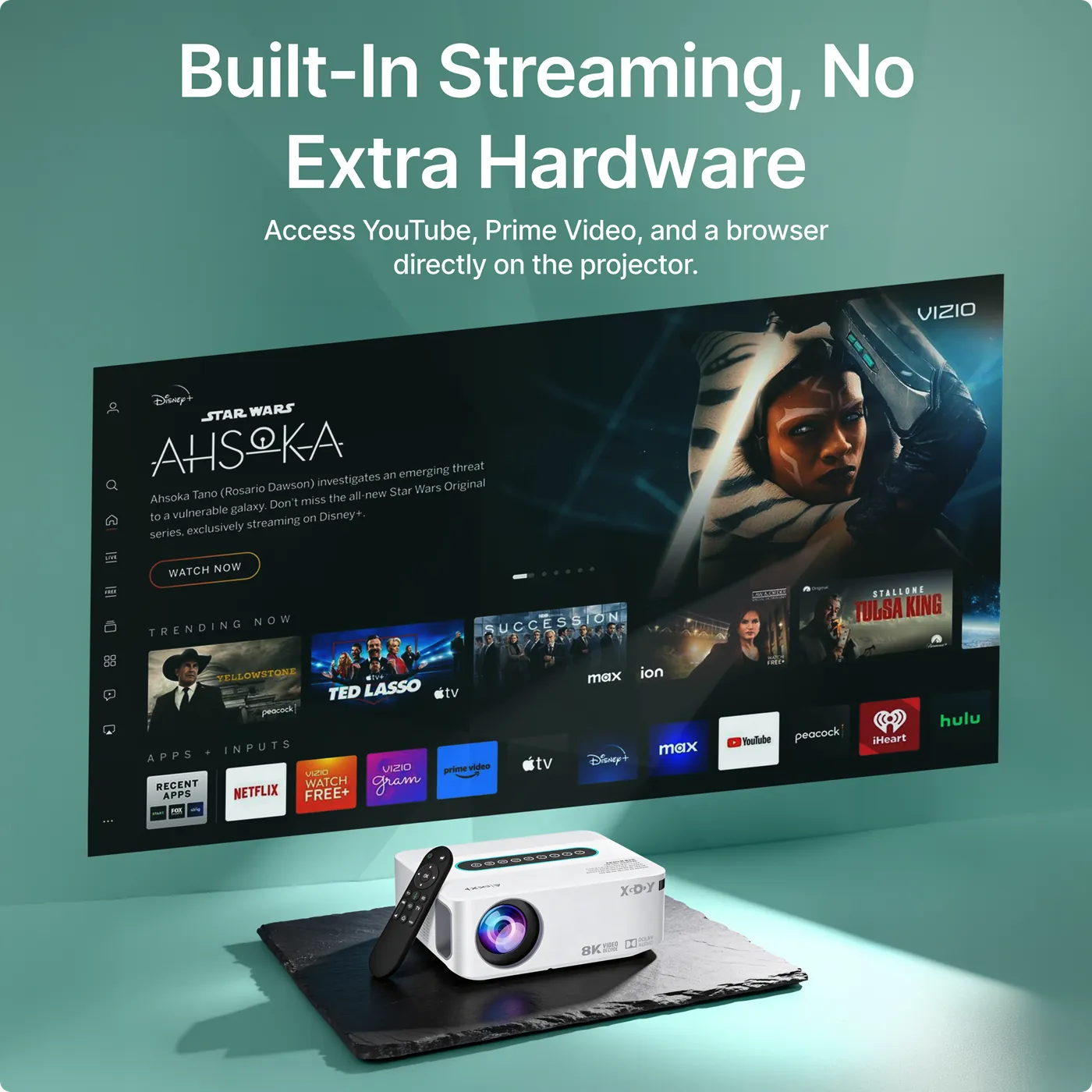  4K & 8K Support Beamer mit 5G WiFi, Bluetooth, 8.000+ Apps & Dolby Sound