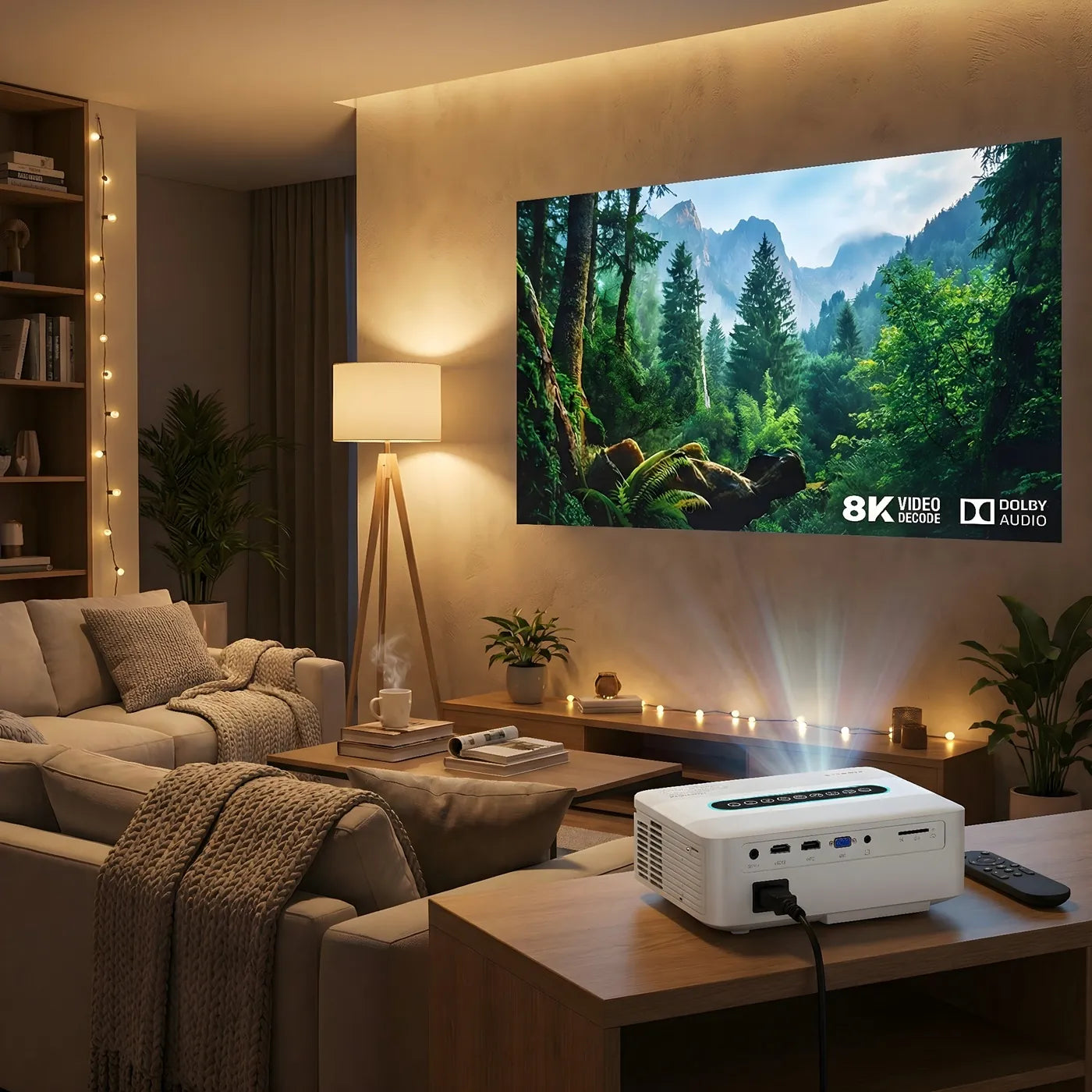  4K & 8K Support Beamer mit 5G WiFi, Bluetooth, 8.000+ Apps & Dolby Sound