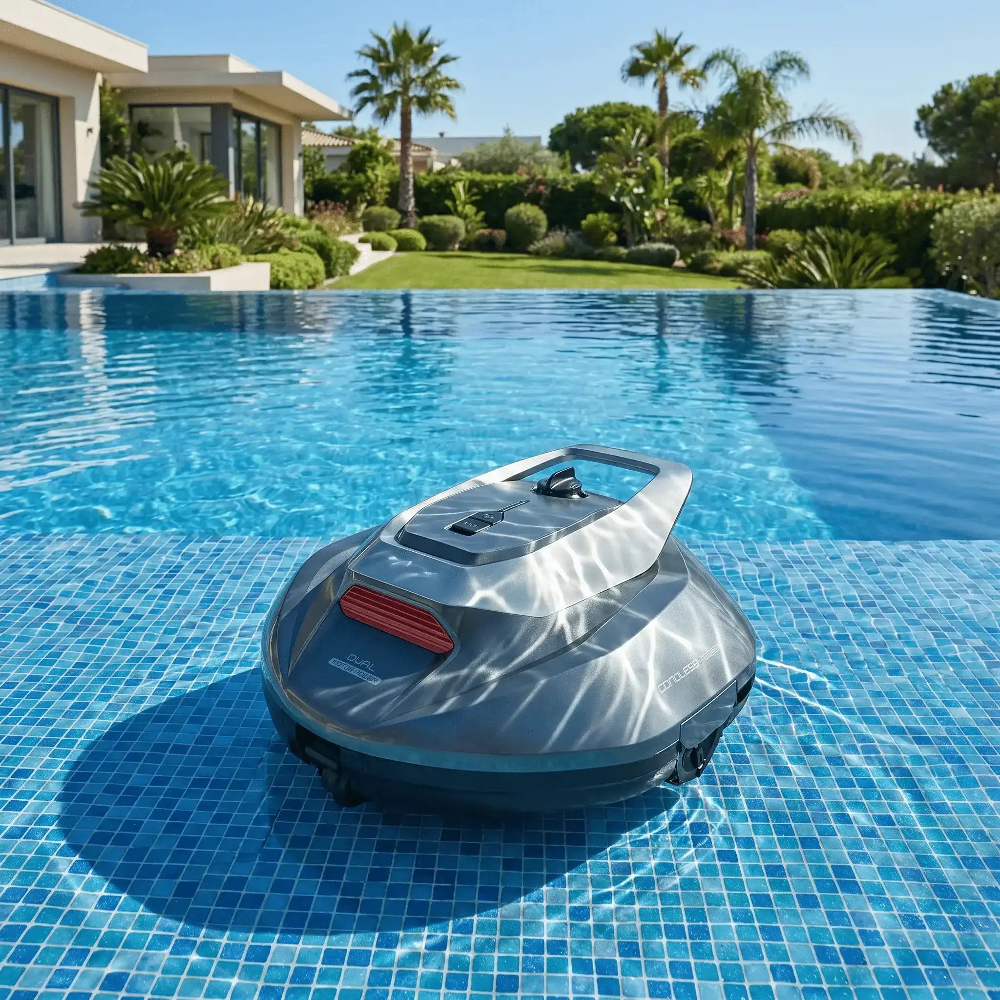 Zwembadrobot met dubbele motoren, 90 minuten gebruiksduur en bereik tot 80 m²