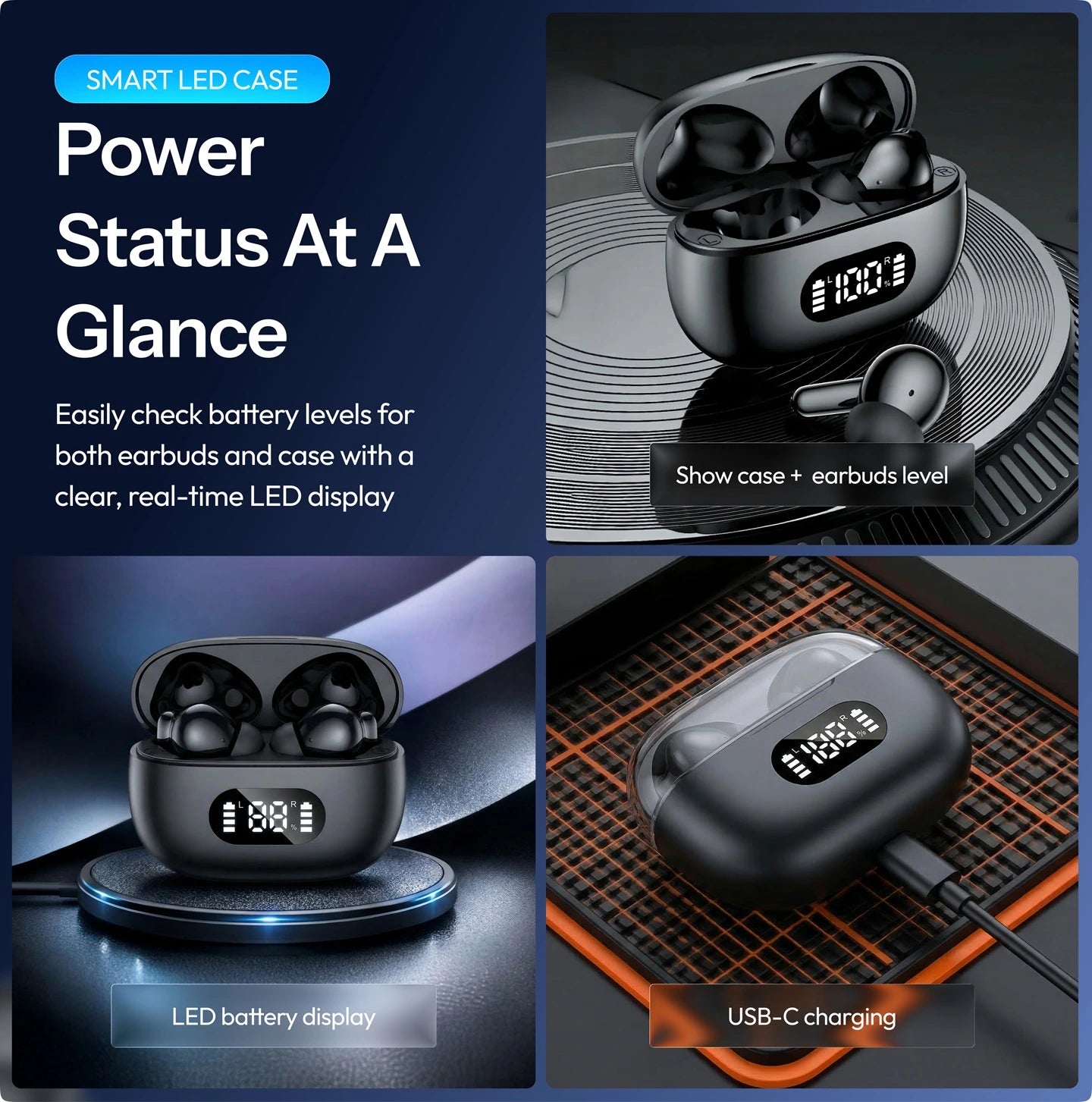 True Wireless in-ear oordopjes, Bluetooth 5.3, 55 uur batterijduur