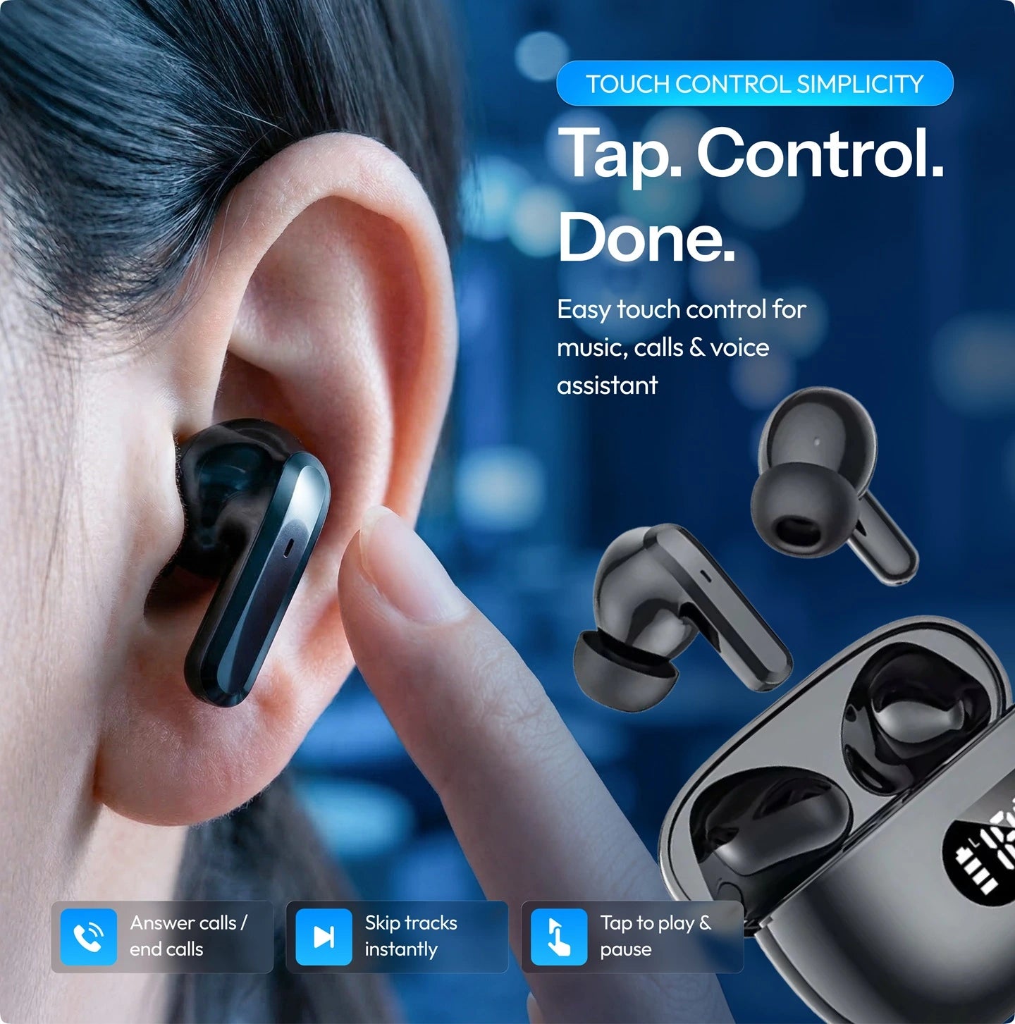 True Wireless in-ear oordopjes, Bluetooth 5.3, 55 uur batterijduur
