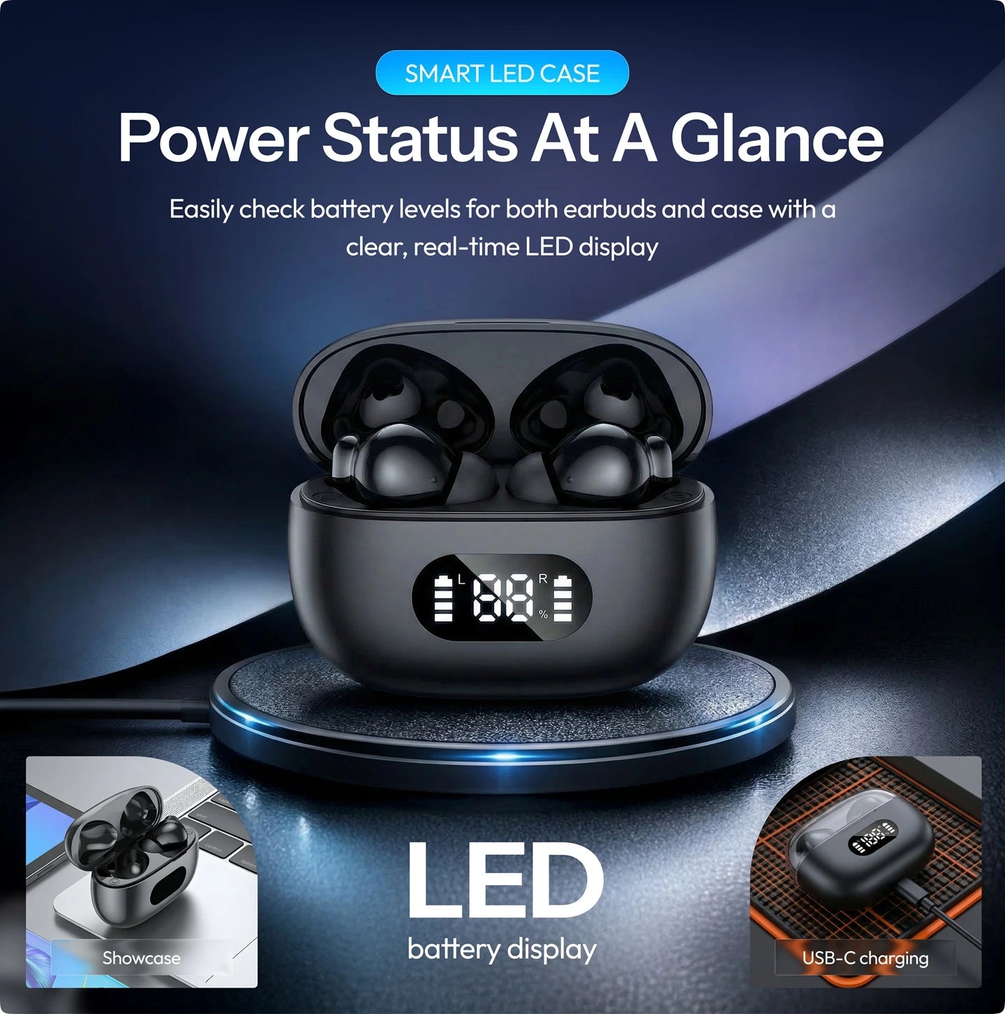 True Wireless in-ear oordopjes, Bluetooth 5.3, 55 uur batterijduur
