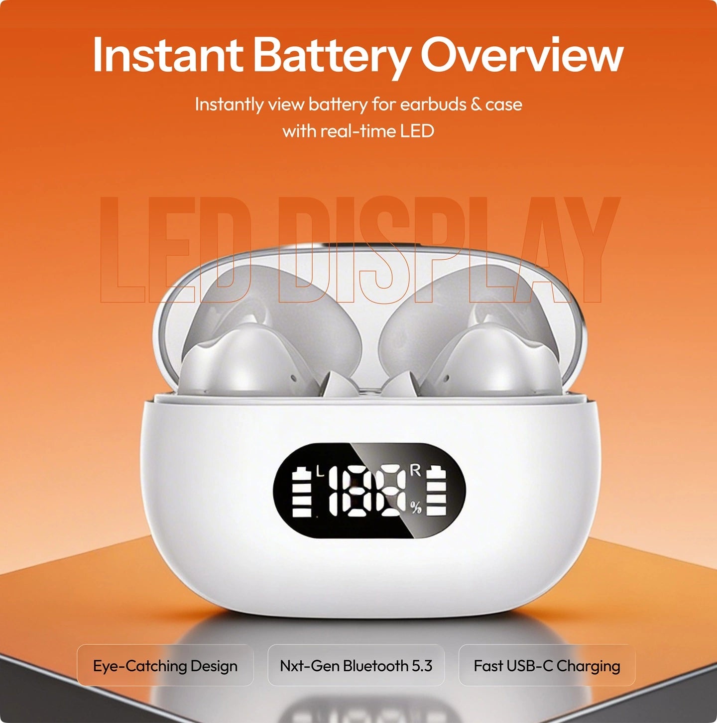 True Wireless in-ear oordopjes, Bluetooth 5.3, 55 uur batterijduur