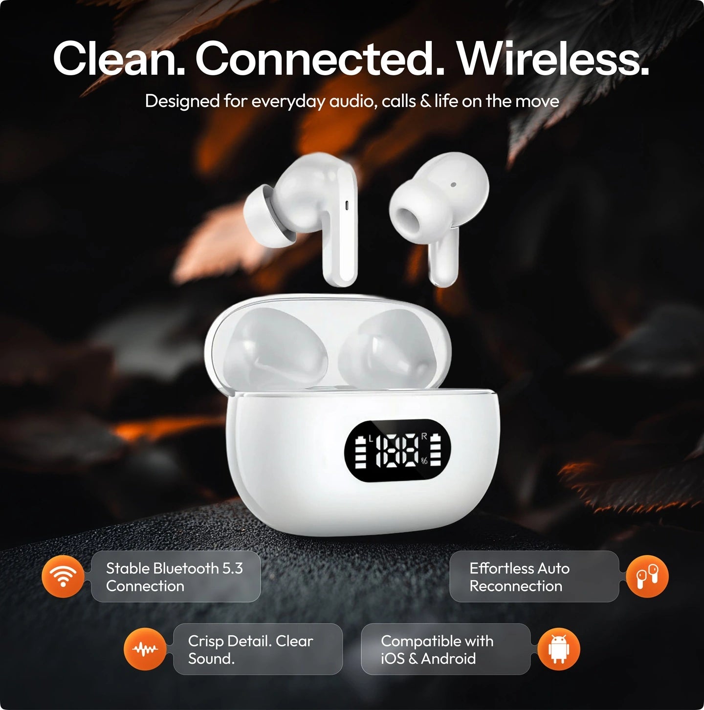 True Wireless in-ear oordopjes, Bluetooth 5.3, 55 uur batterijduur