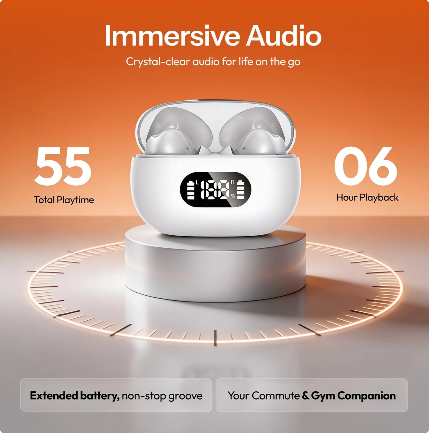 True Wireless in-ear oordopjes, Bluetooth 5.3, 55 uur batterijduur